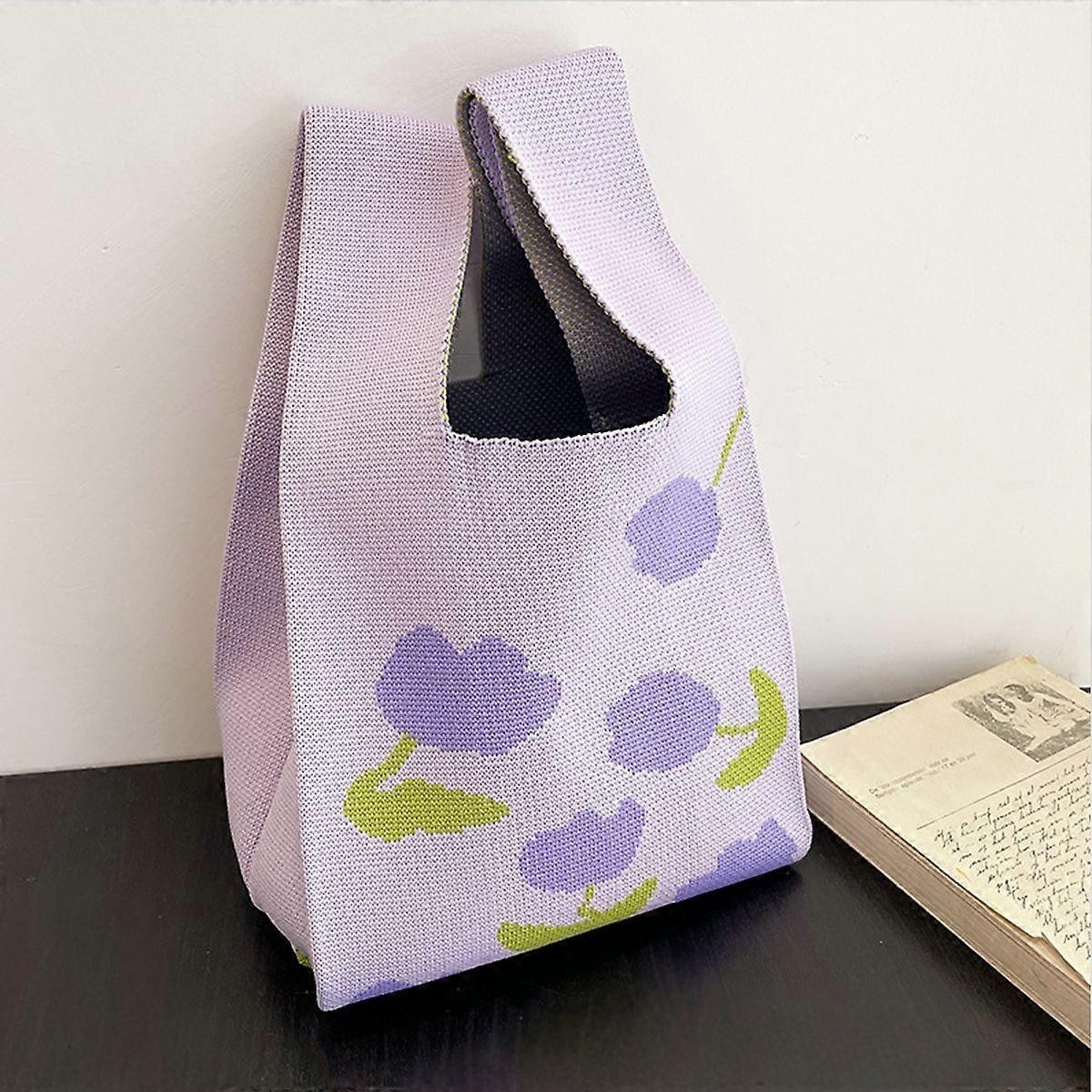 Women's Tote Bag Retro Cute Small Knitted Vest Bag Portable Bento Bag