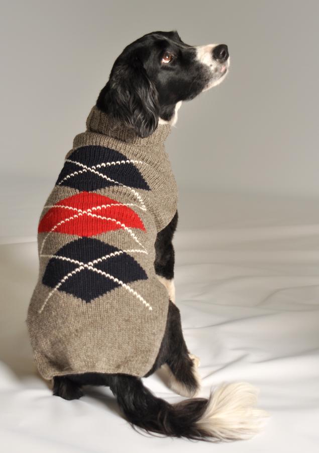 Artisanal Grey Argyle Wool Dog Sweater