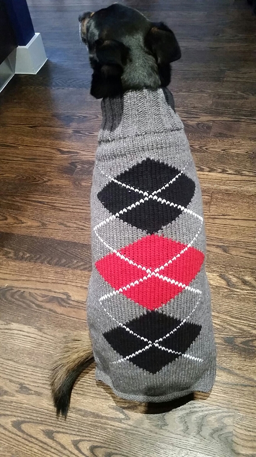 Artisanal Grey Argyle Wool Dog Sweater