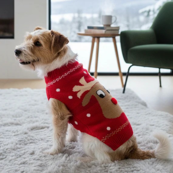 Classic Reindeer Print Dog Sweater