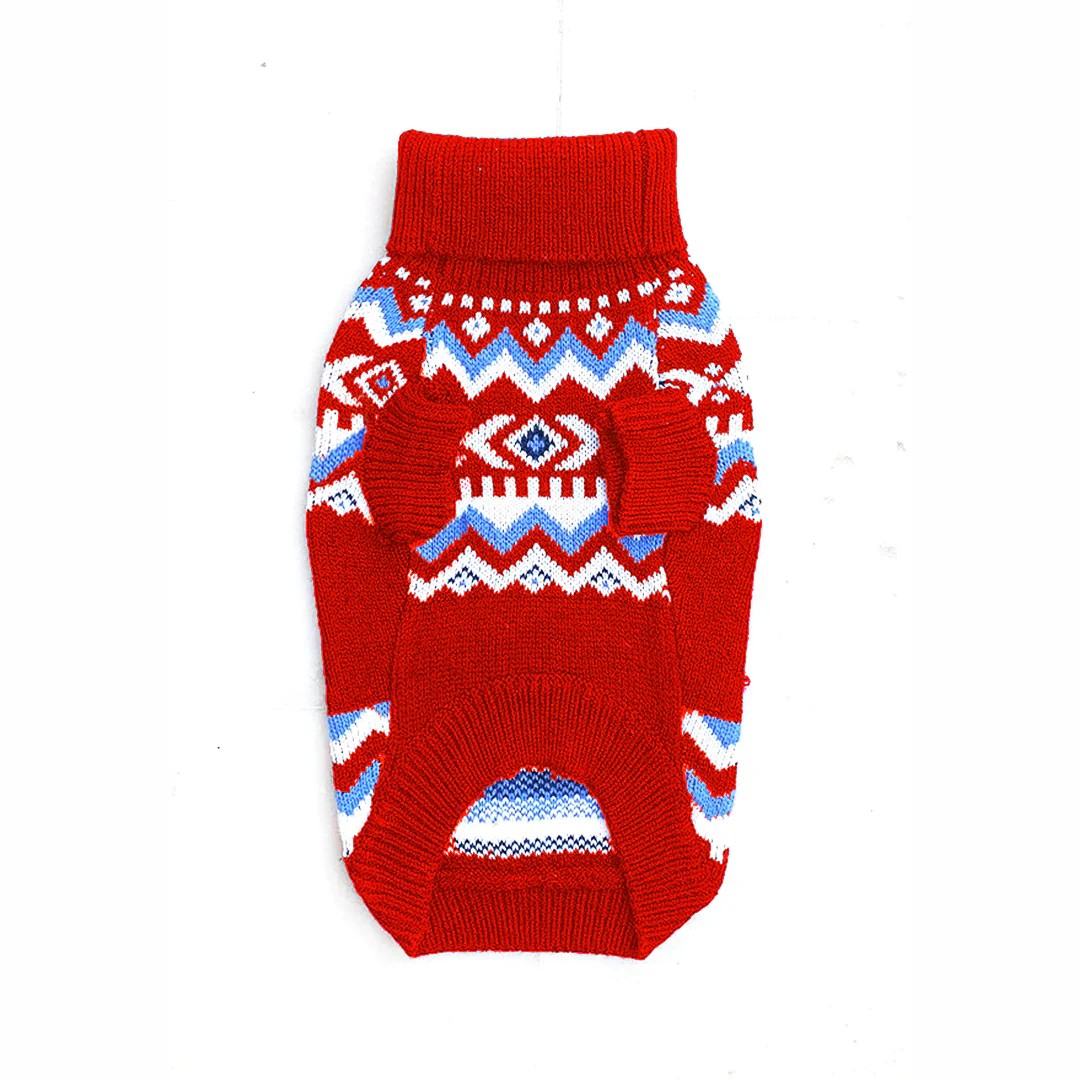 Crimson Aztec Geometric Pet Sweater