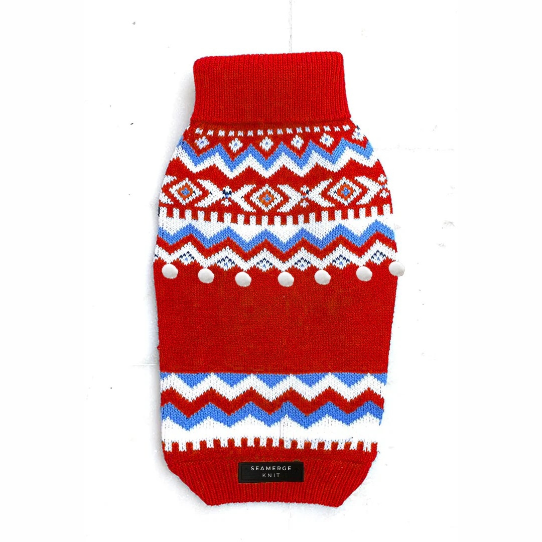 Crimson Aztec Geometric Pet Sweater