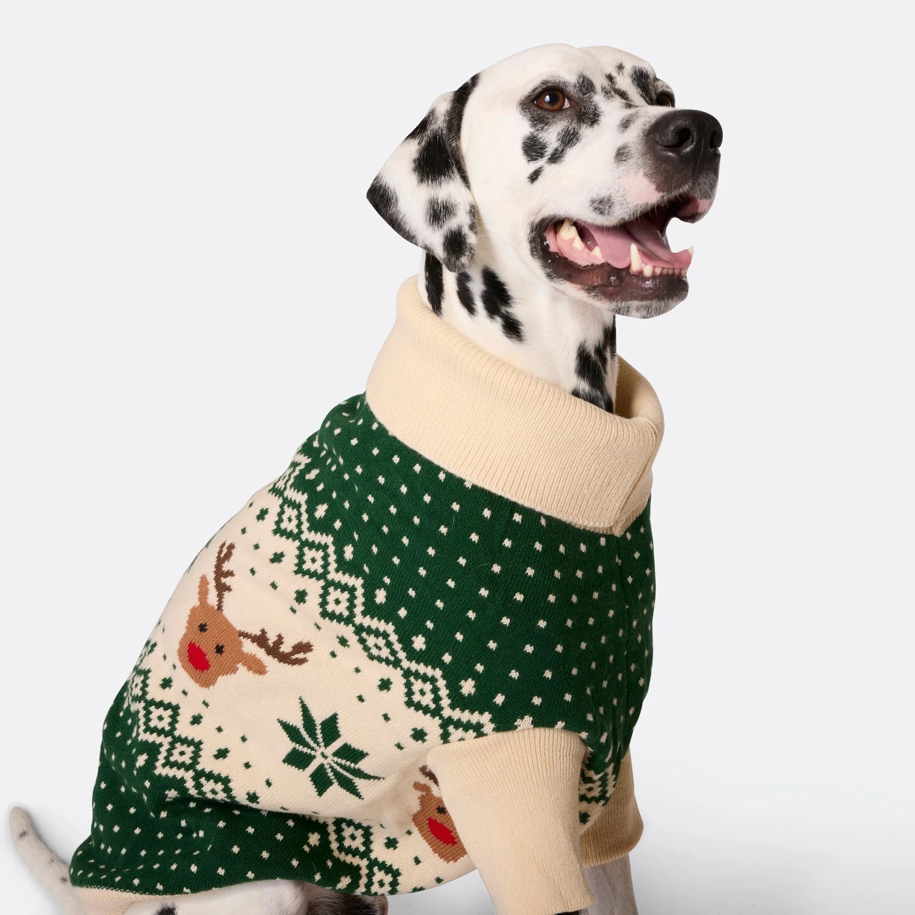 Green Retro Reindeer Jacquard Dog Jumper
