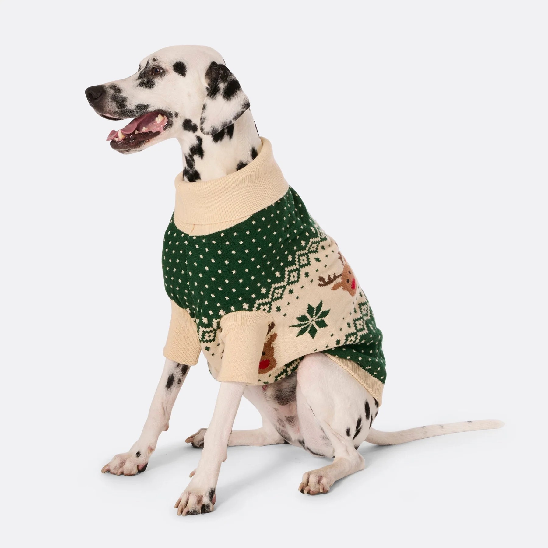 Green Retro Reindeer Jacquard Dog Jumper