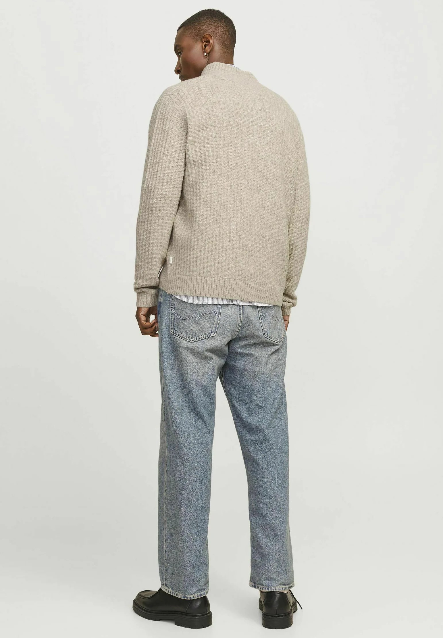 Heather Beige High-Collar Cardigan