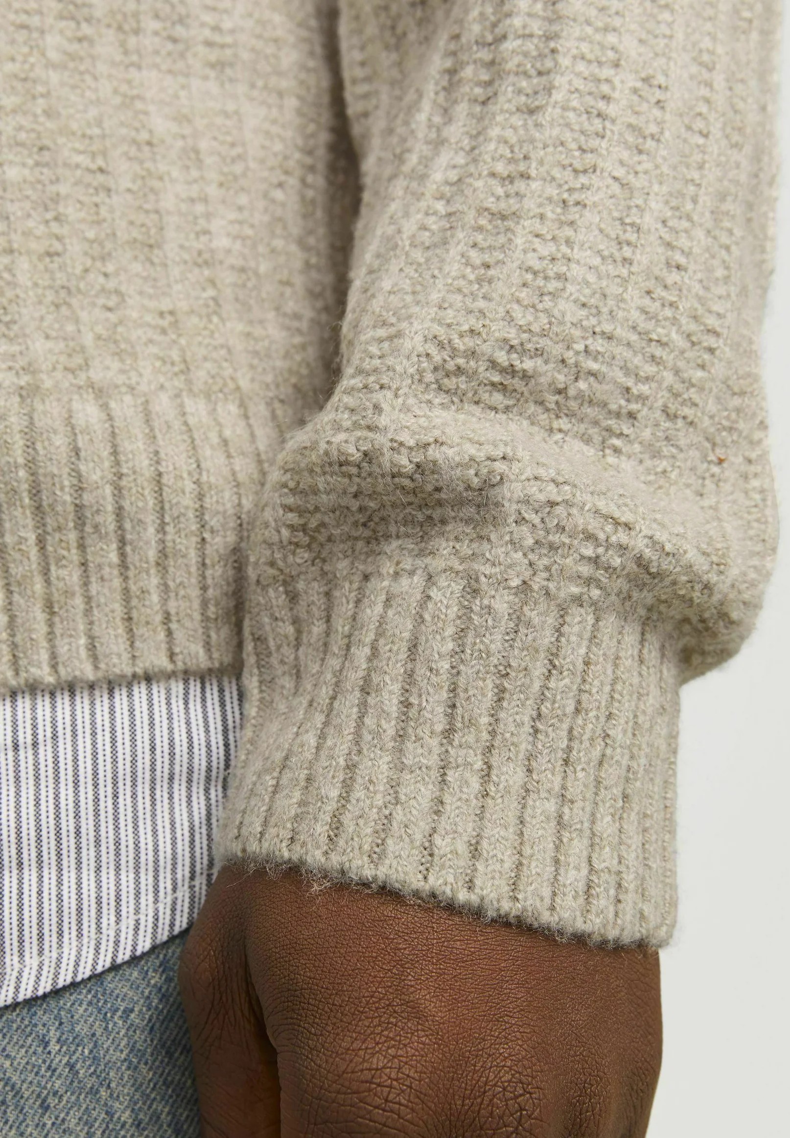 Heather Beige High-Collar Cardigan