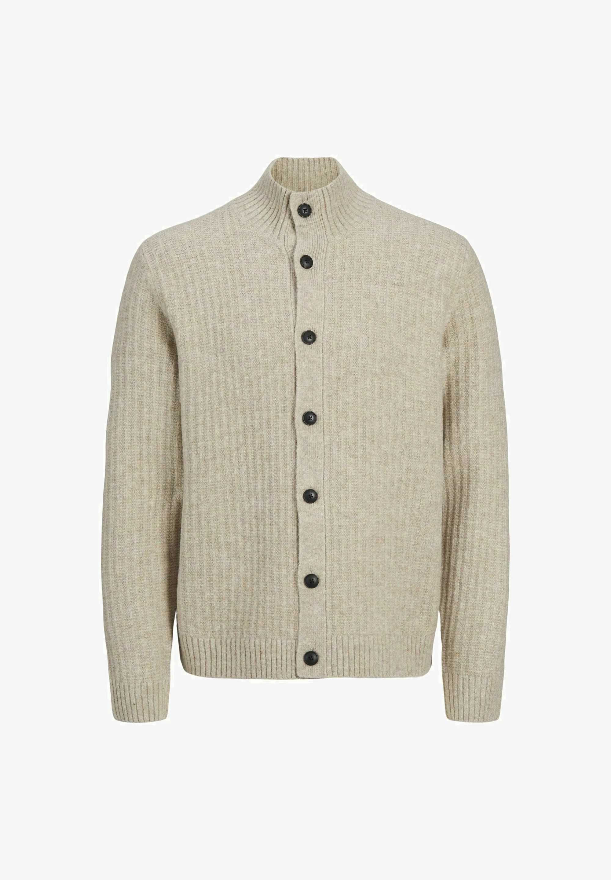 Heather Beige High-Collar Cardigan