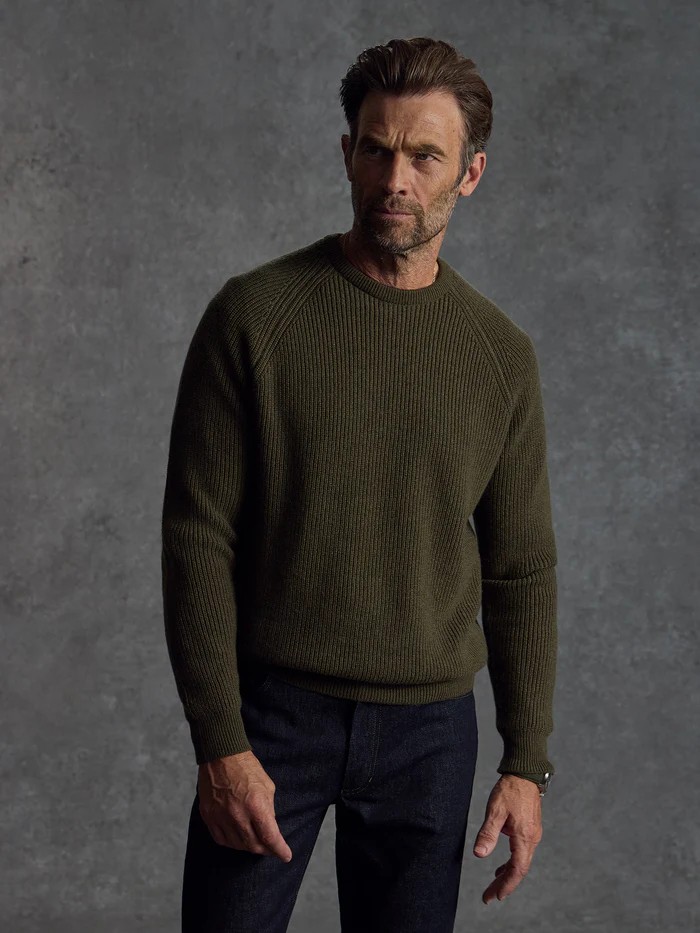 Military-Infused Cashmere Raglan Crew Neck