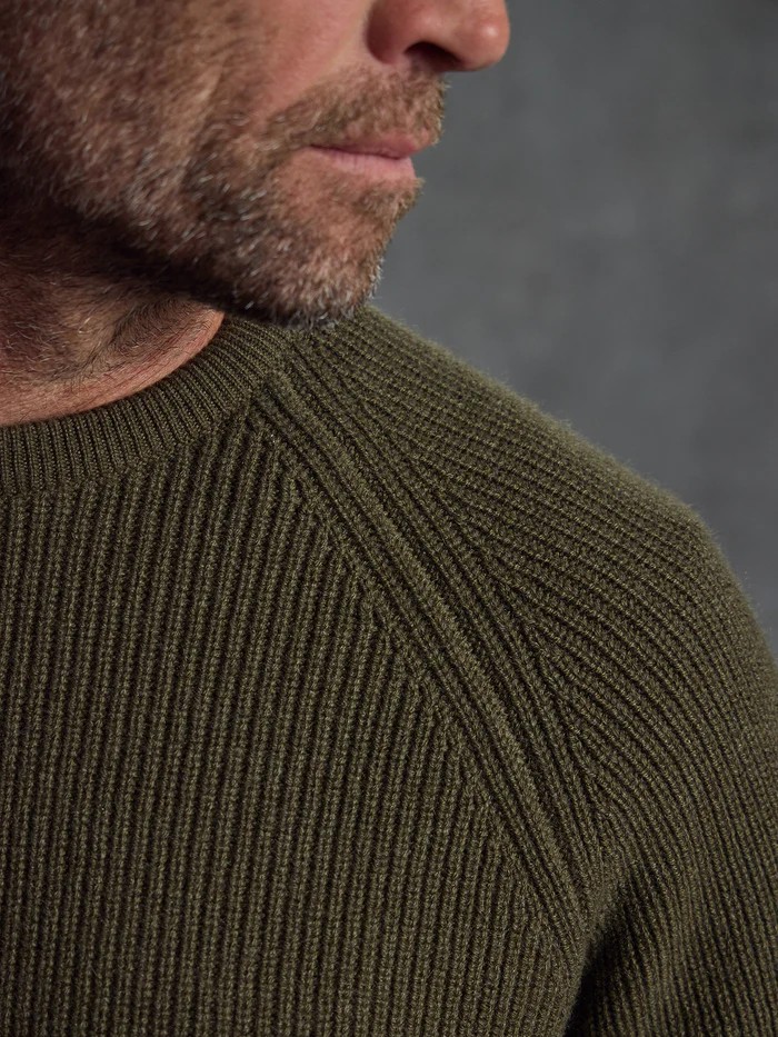Military-Infused Cashmere Raglan Crew Neck