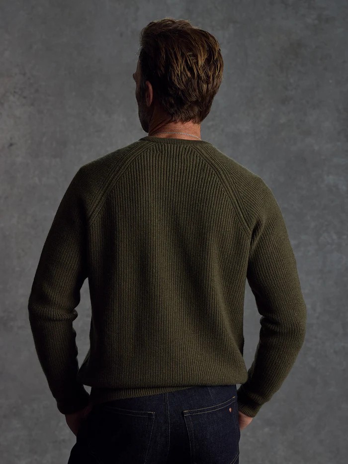 Military-Infused Cashmere Raglan Crew Neck