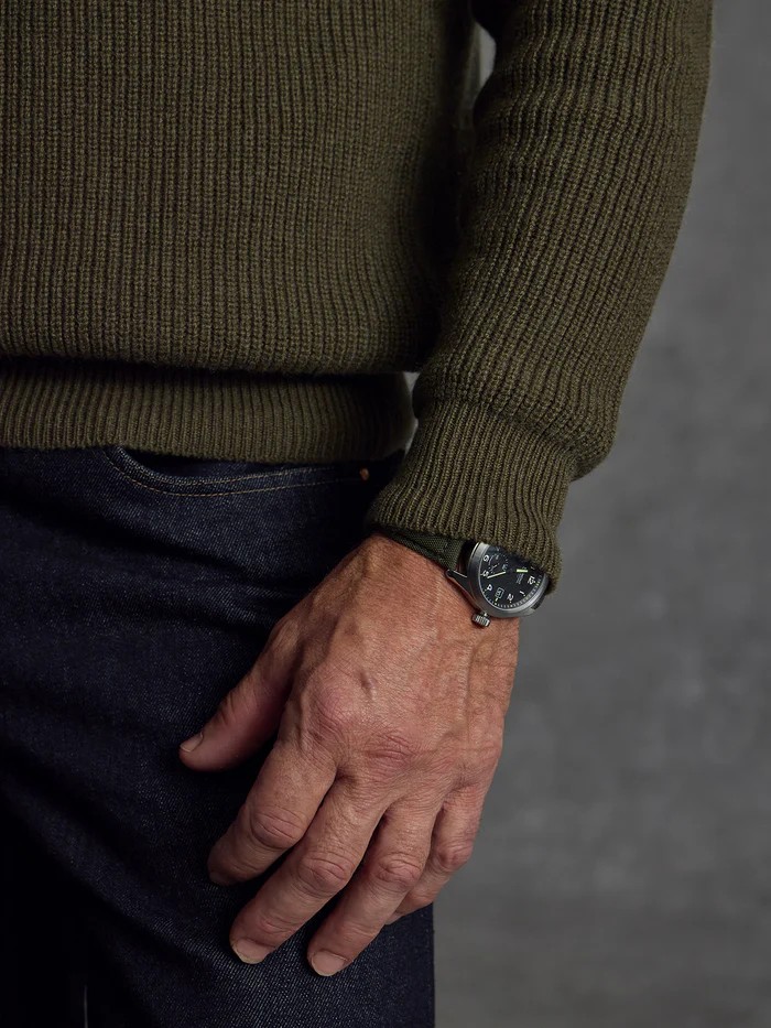 Military-Infused Cashmere Raglan Crew Neck