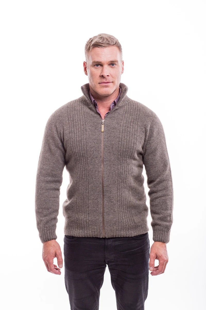 Possum Fur Merino Wool Rib Front Jacket
