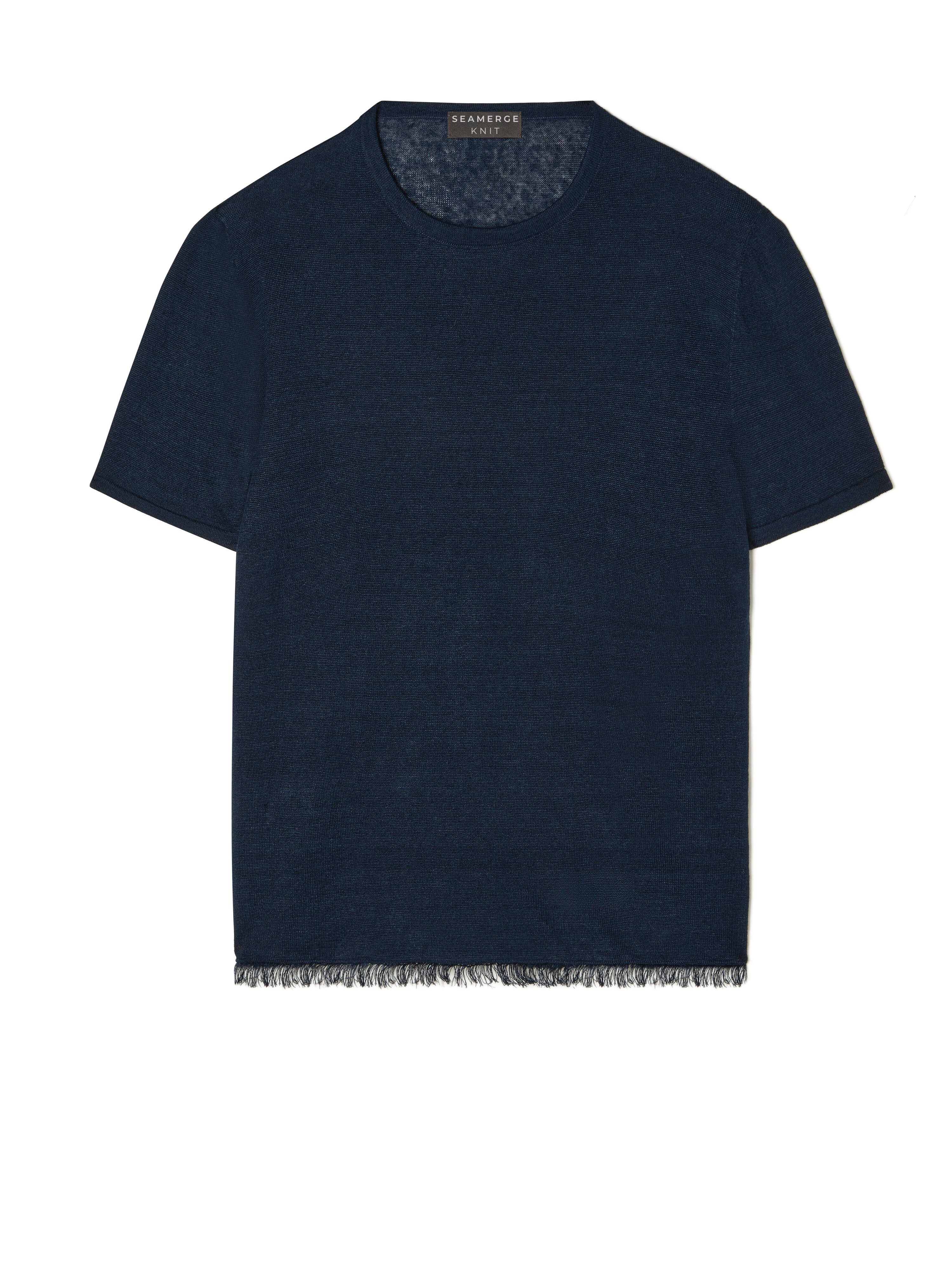 Deep Blue Linen Fringed T-Shirt