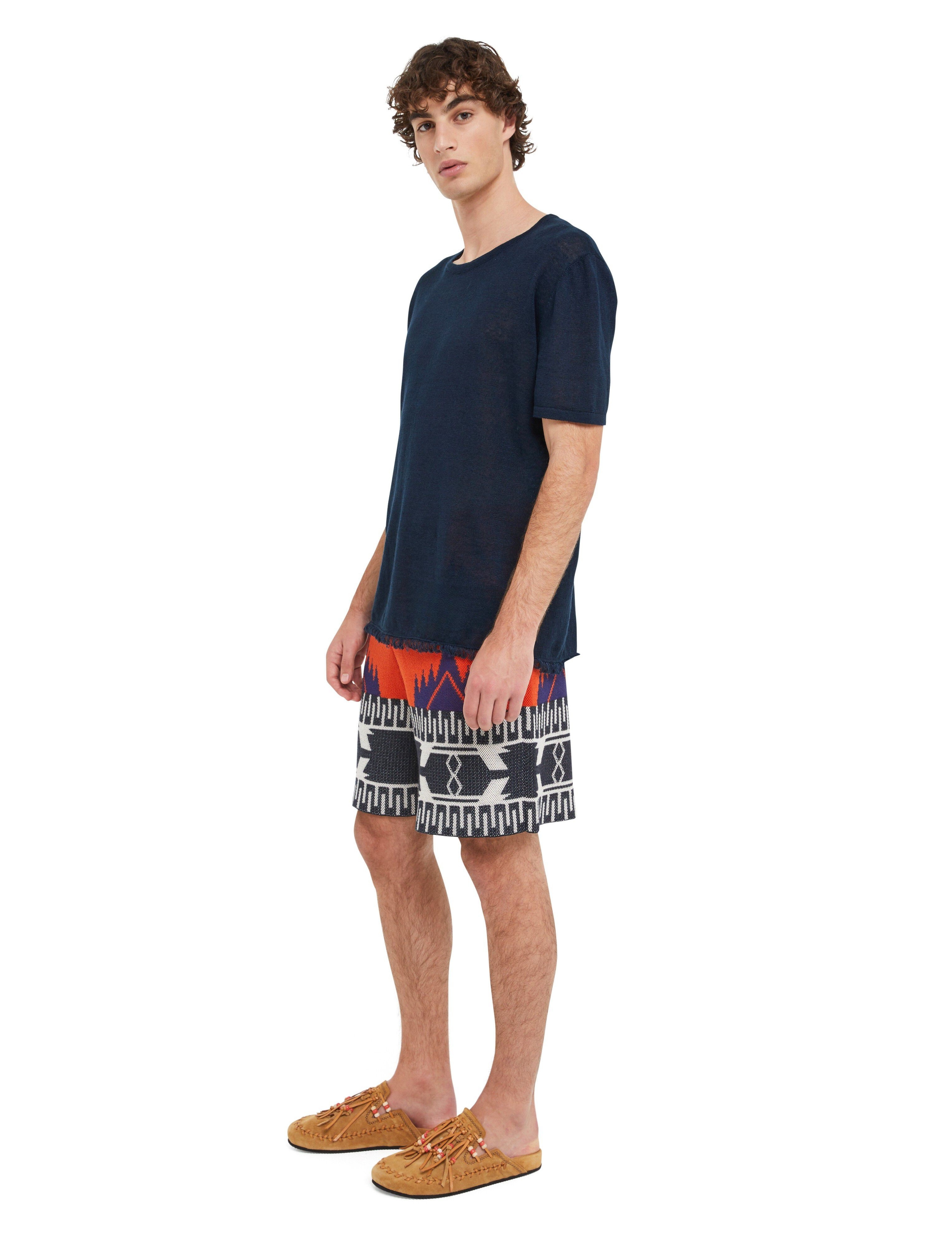 Deep Blue Linen Fringed T-Shirt