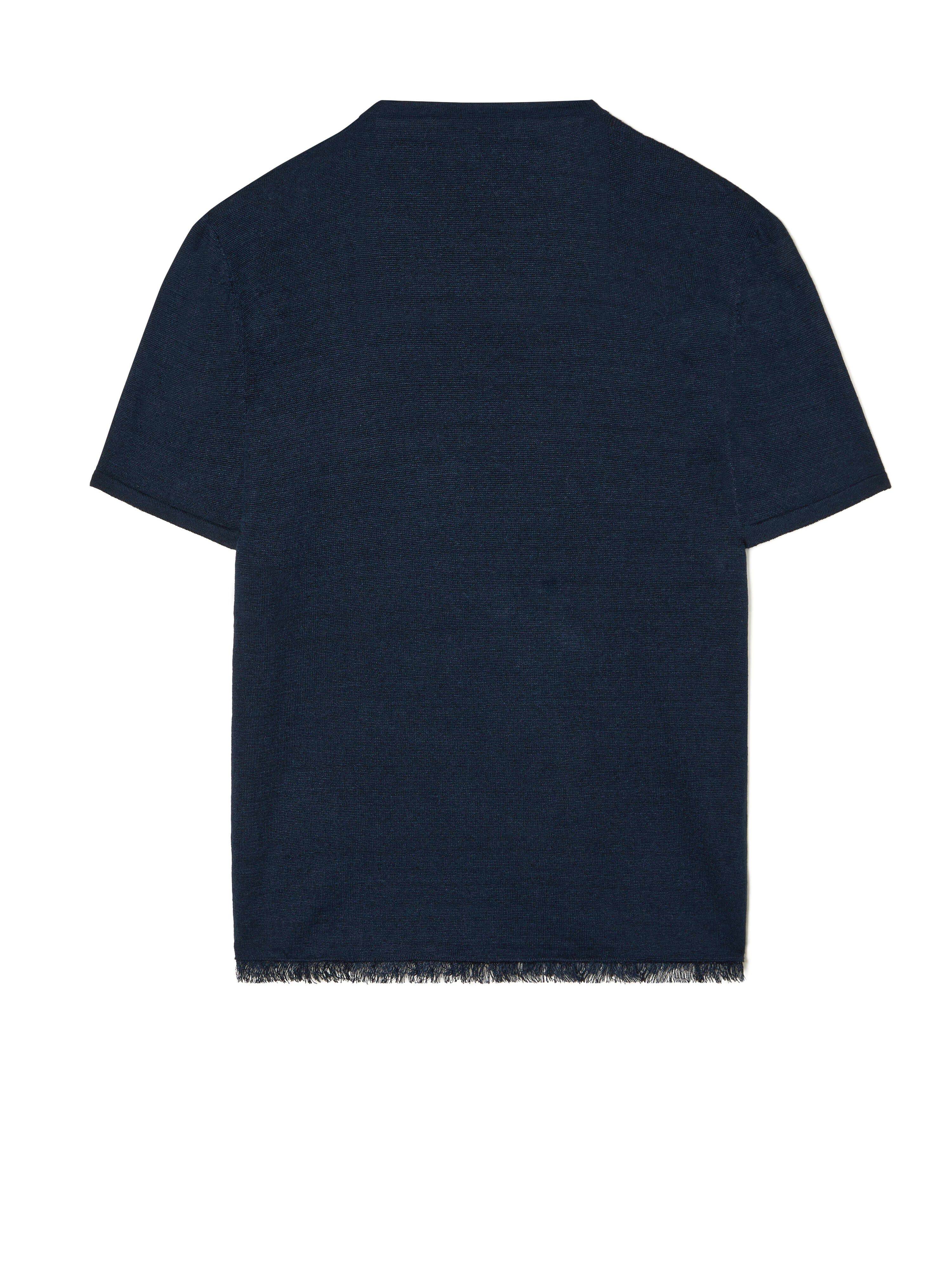 Deep Blue Linen Fringed T-Shirt