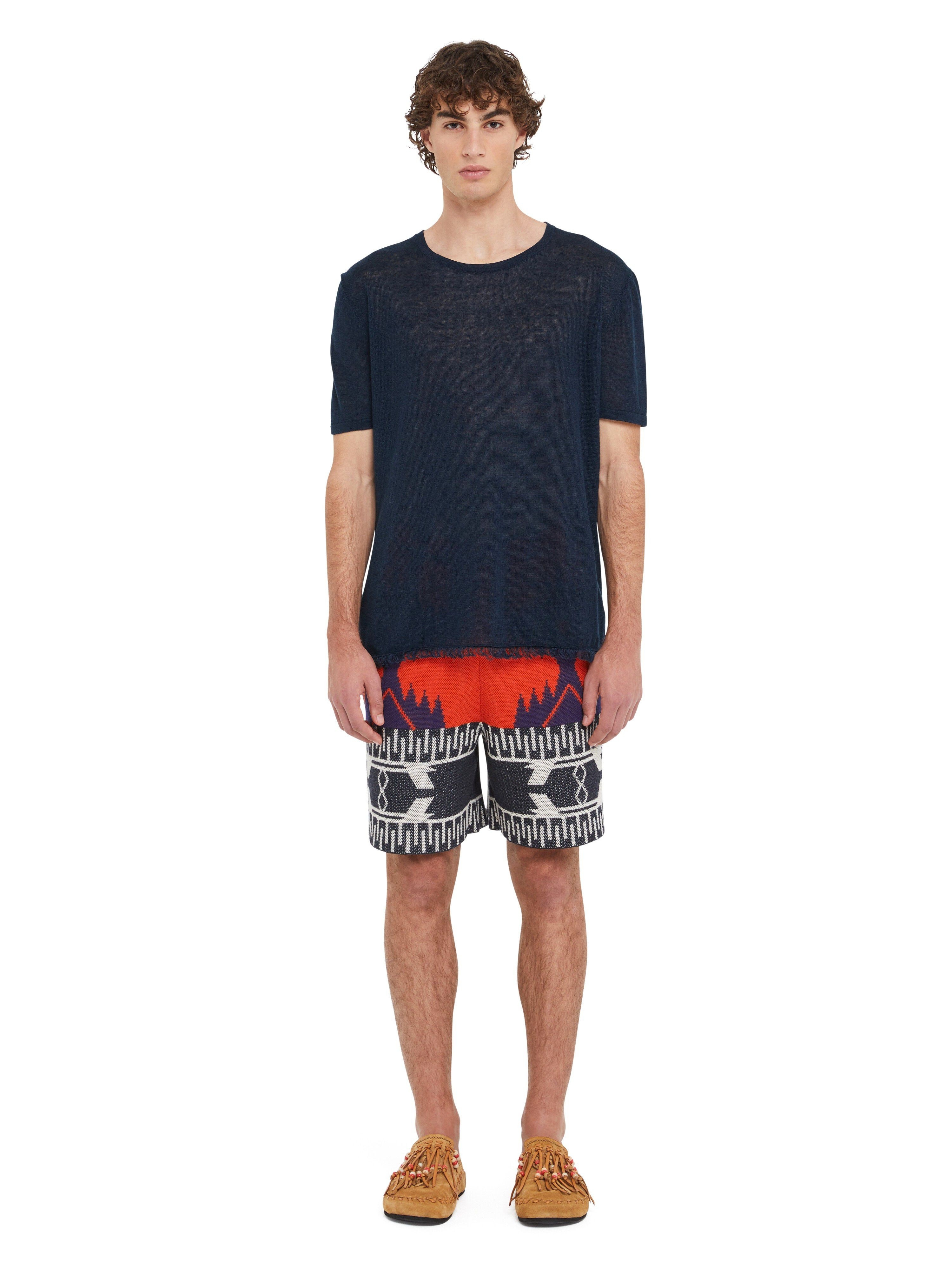 Deep Blue Linen Fringed T-Shirt
