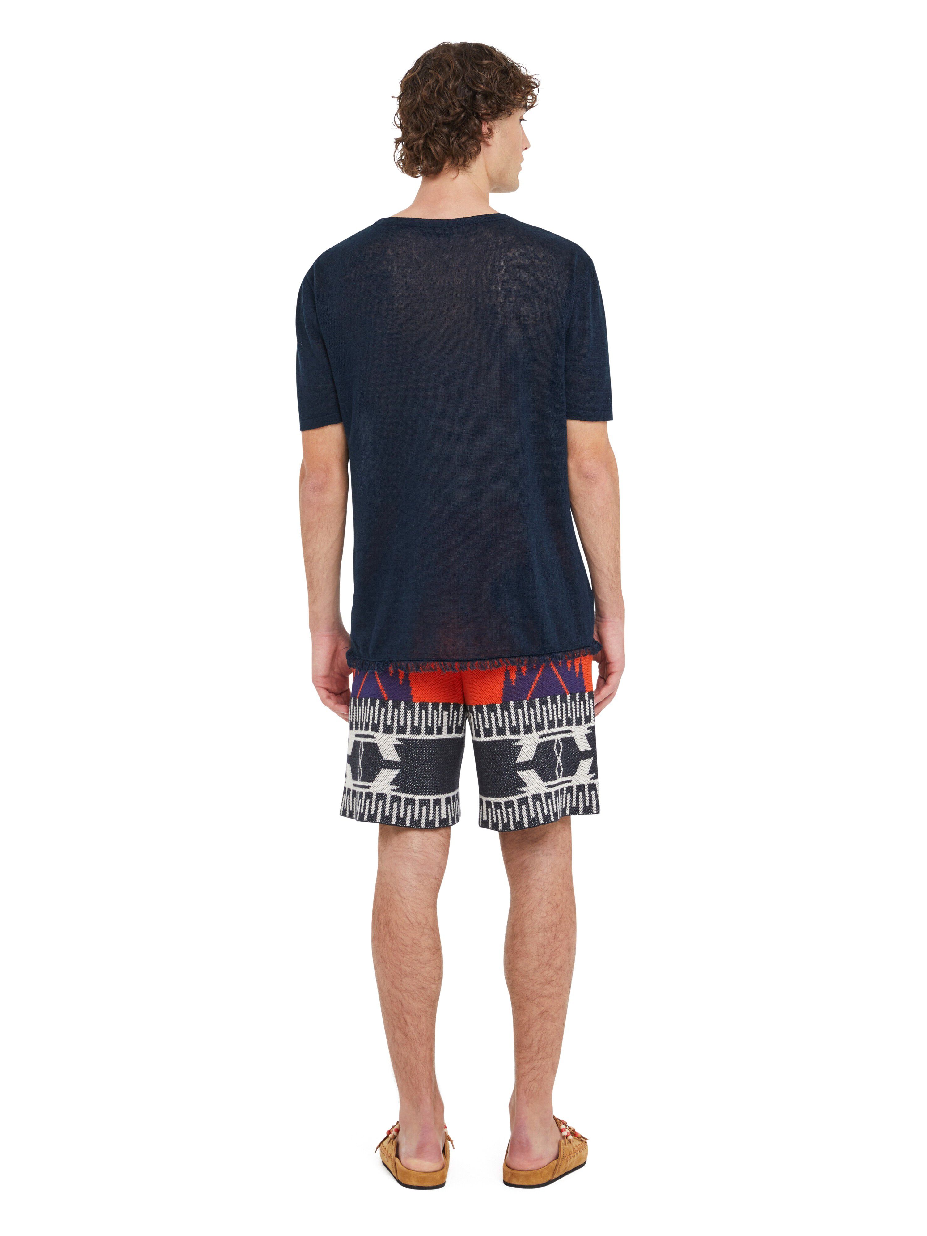 Deep Blue Linen Fringed T-Shirt