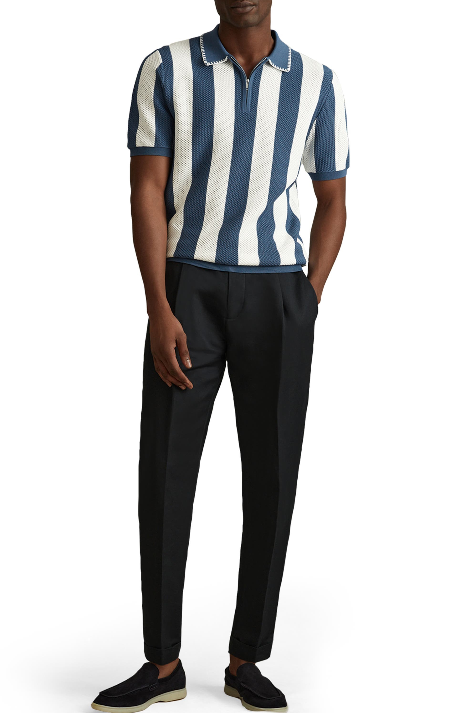 Bold Striped Half-Zip Polo