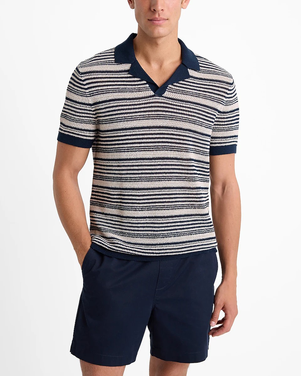 Striped Knit Linen-Blend Polo