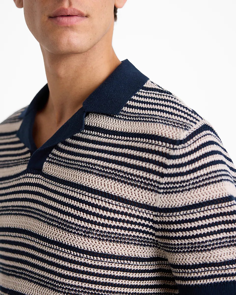Striped Knit Linen-Blend Polo