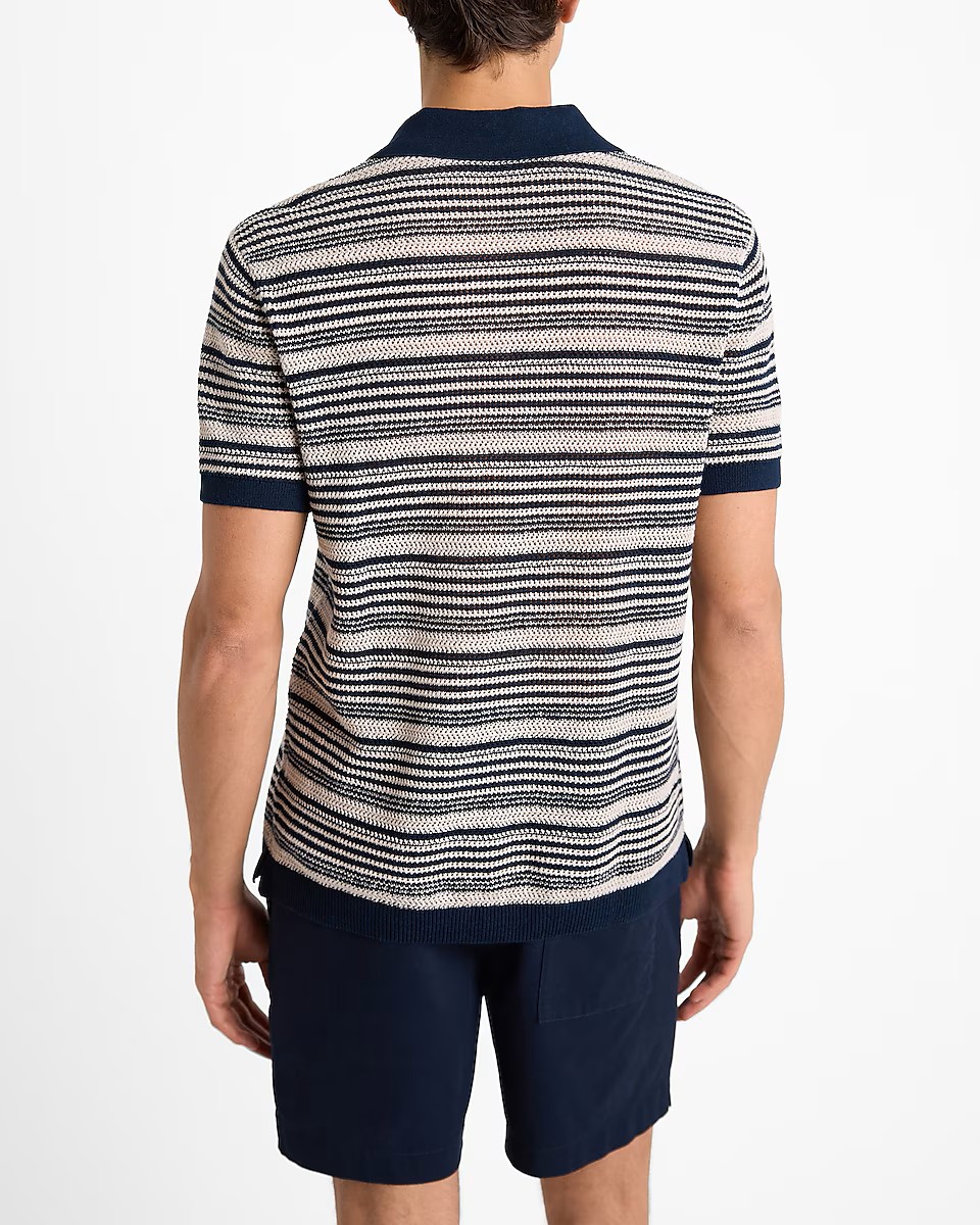 Striped Knit Linen-Blend Polo