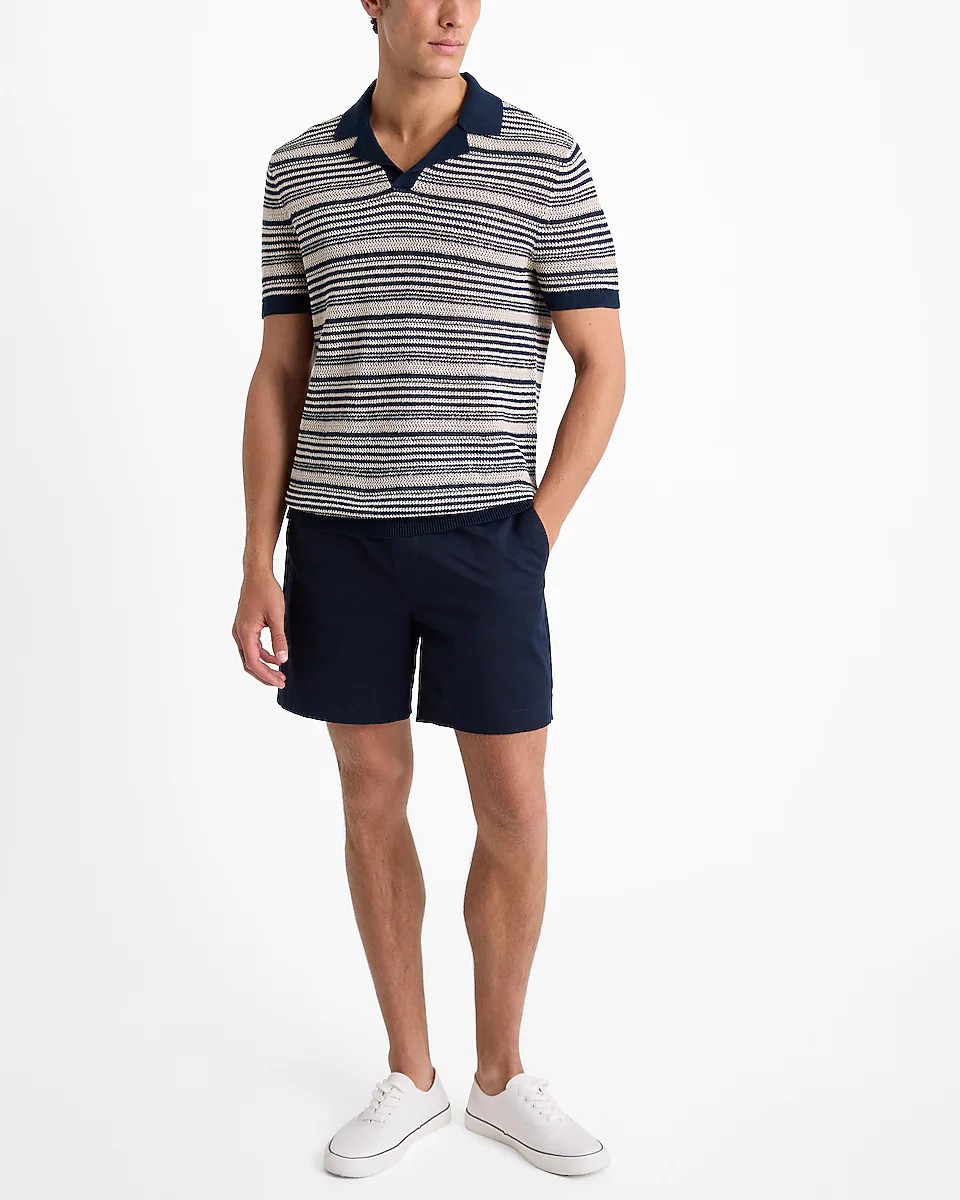 Striped Knit Linen-Blend Polo