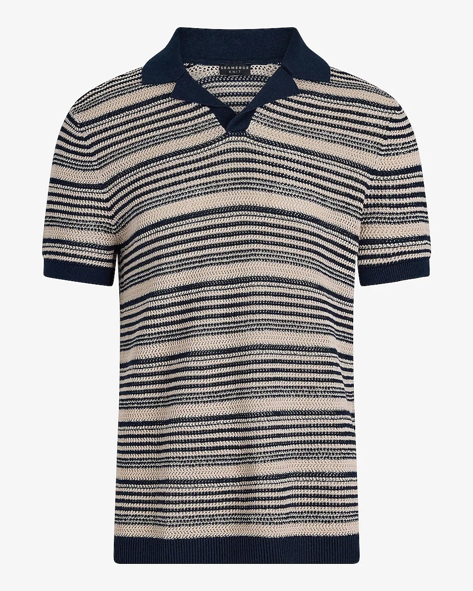Striped Knit Linen-Blend Polo