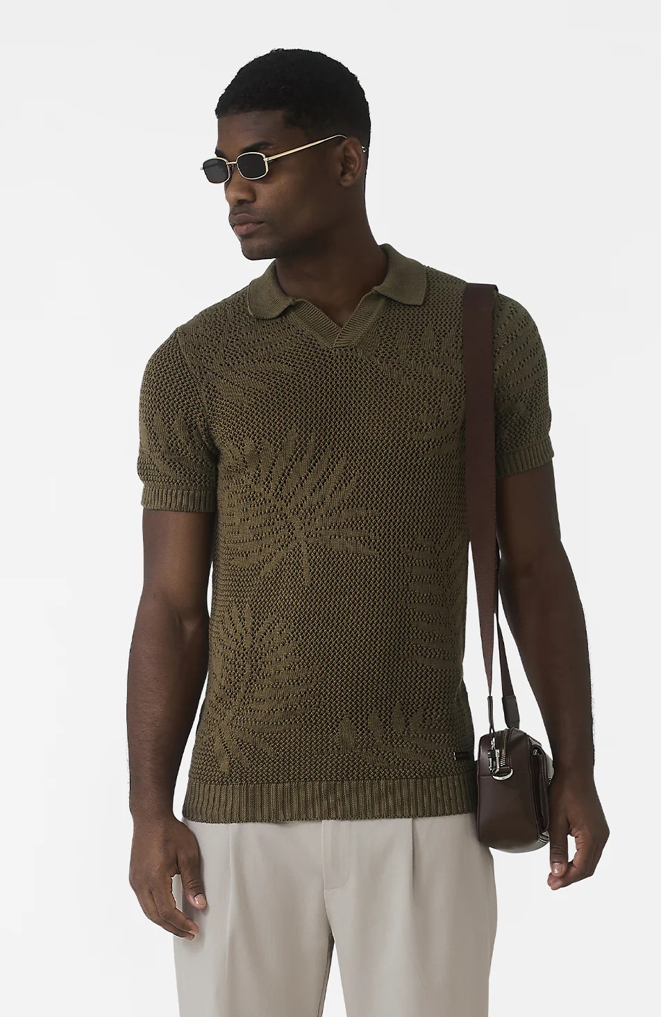 Tropics Relaxed Fit Crochet Knit Polo