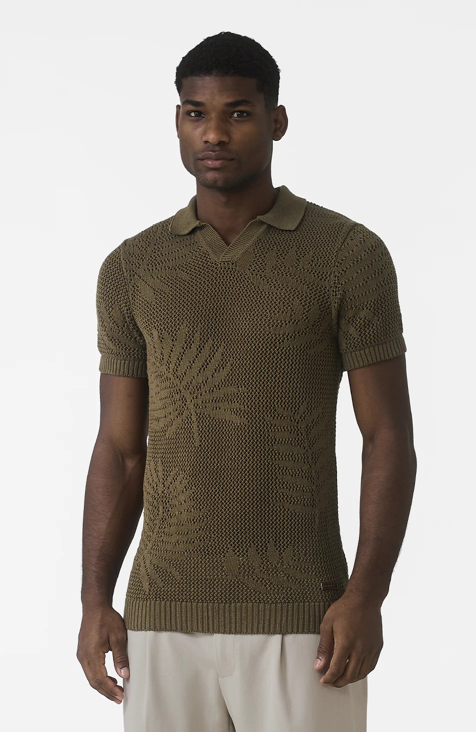 Tropics Relaxed Fit Crochet Knit Polo