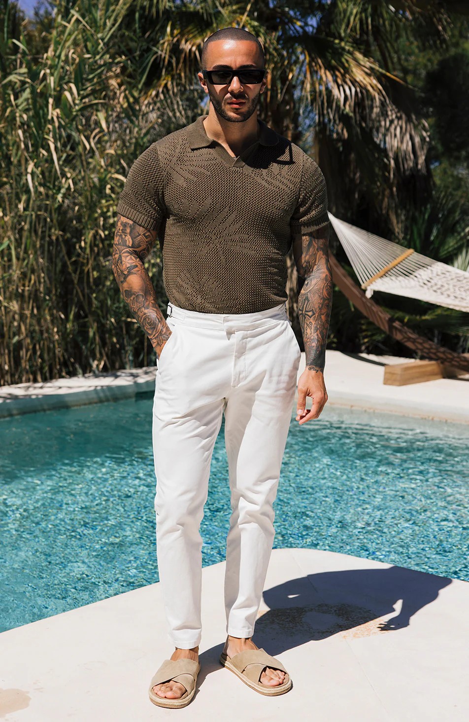 Tropics Relaxed Fit Crochet Knit Polo