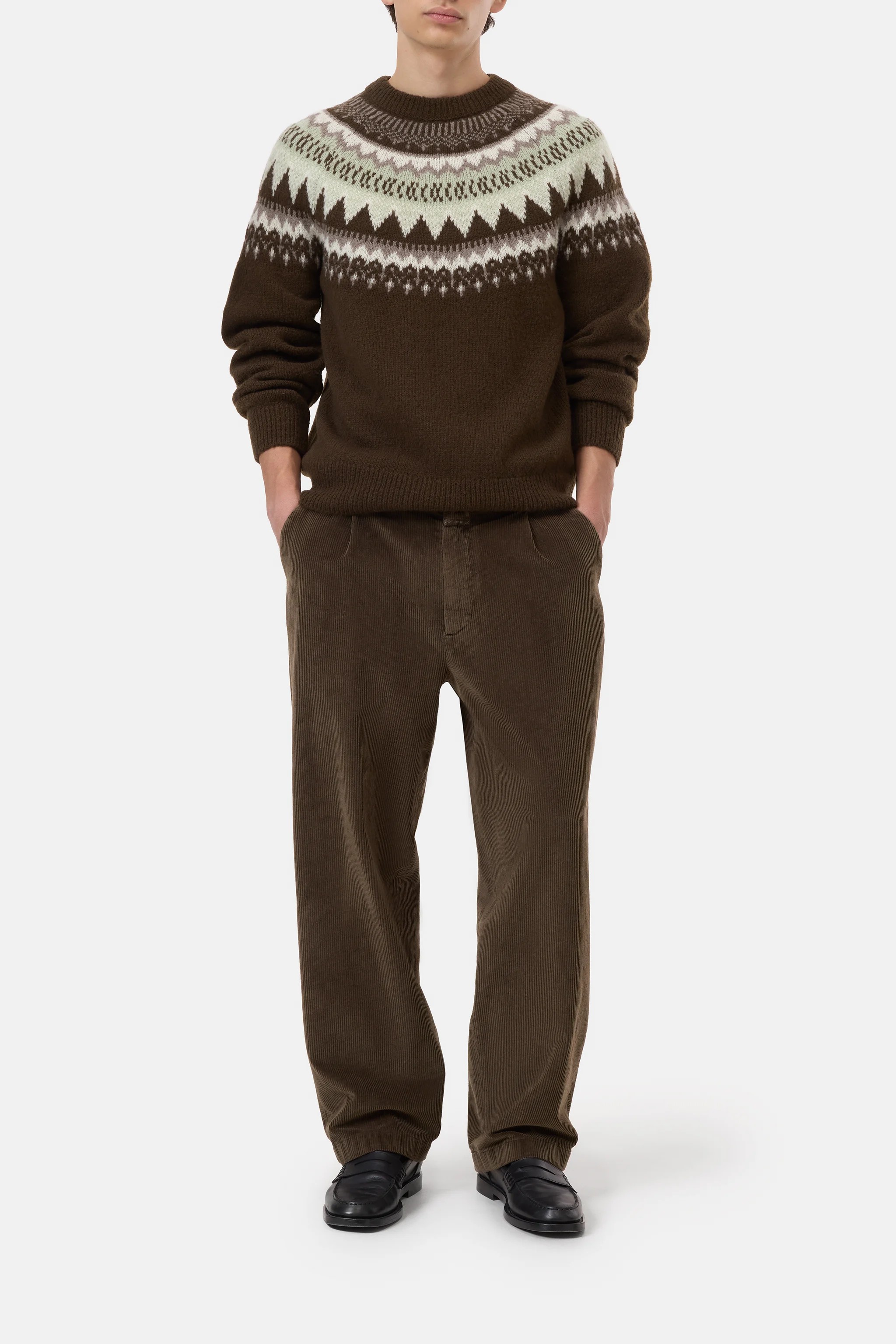 Men’s Dark Brown Fairisle Crew Neck Sweater