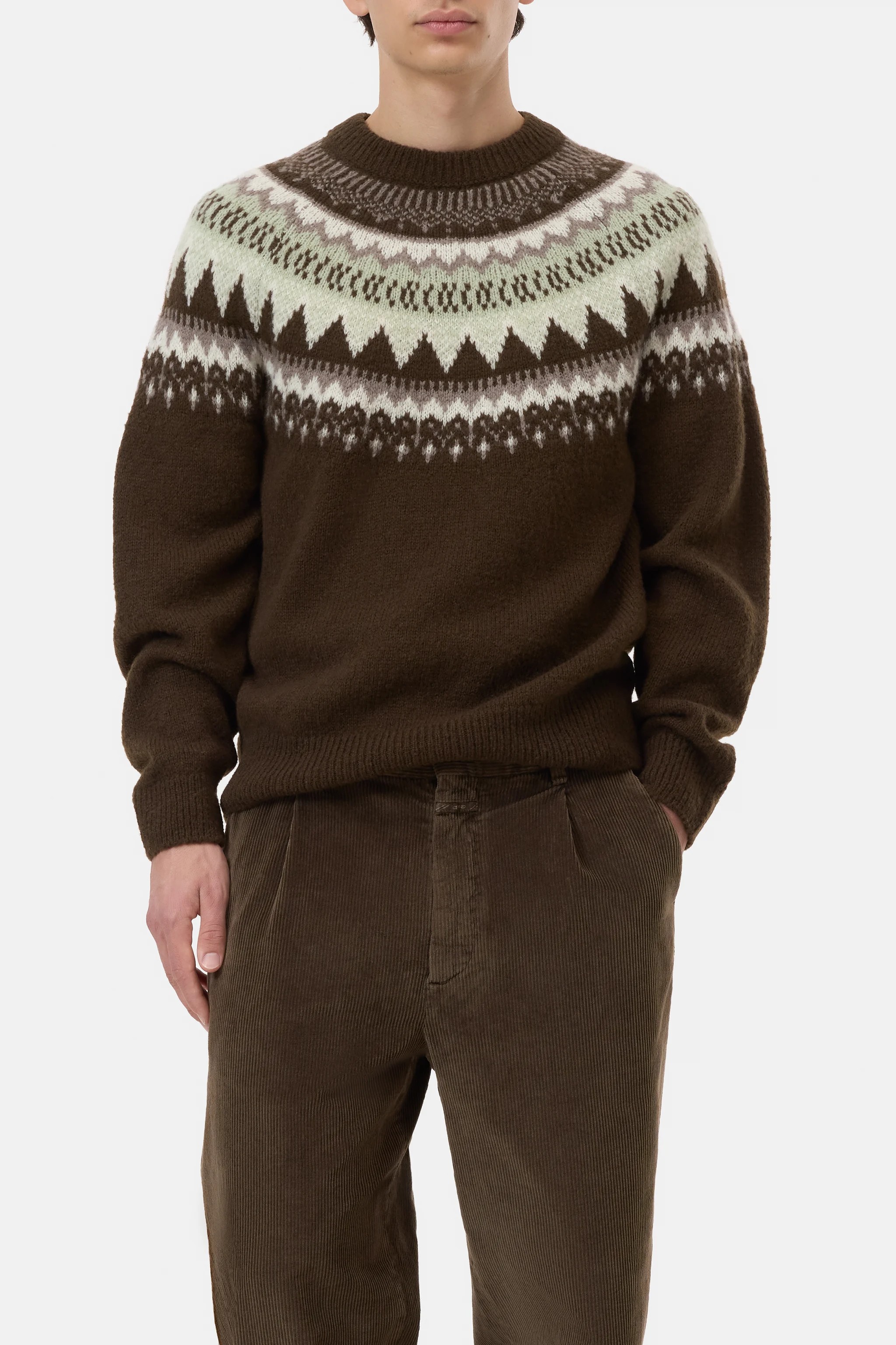 Men’s Dark Brown Fairisle Crew Neck Sweater