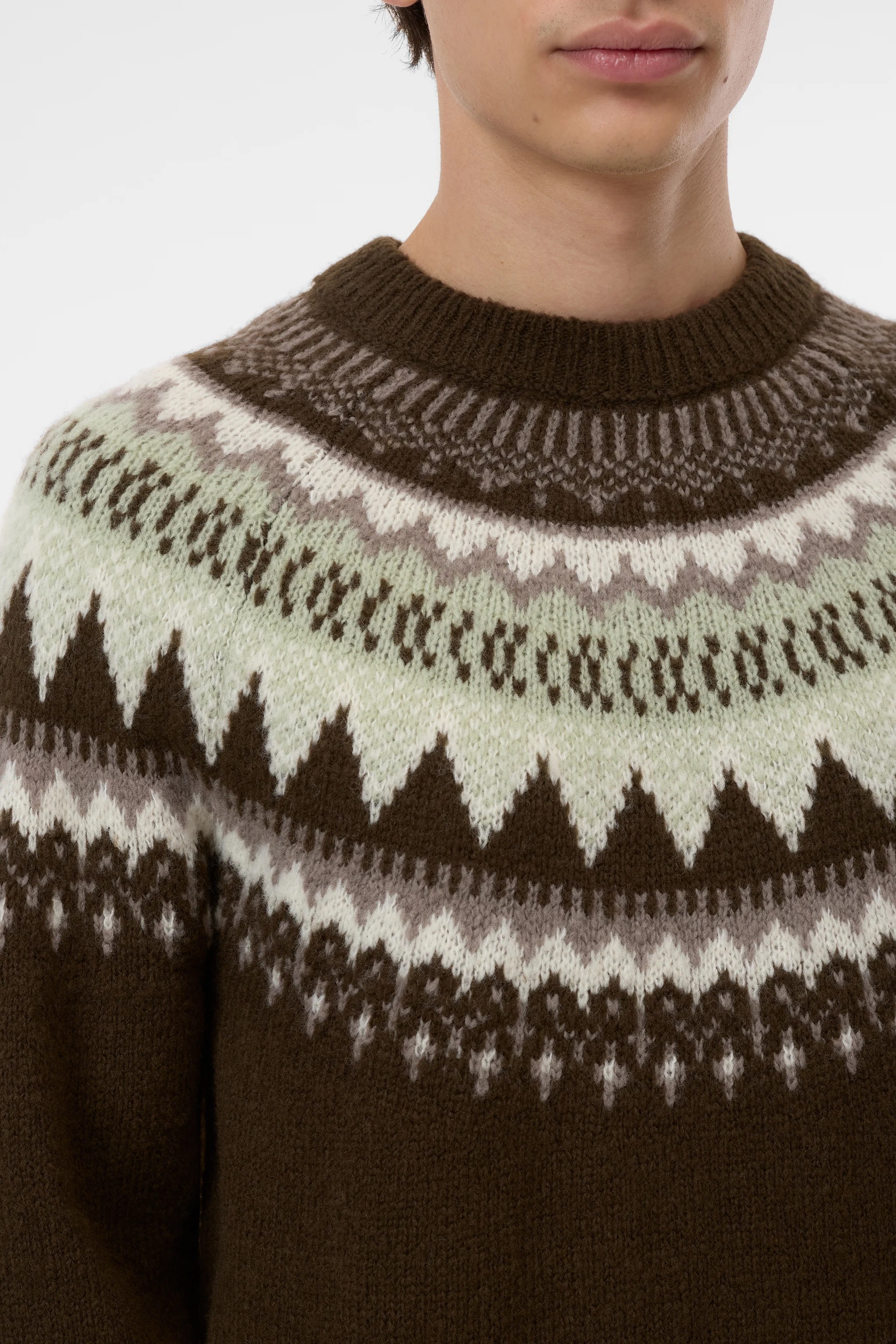 Men’s Dark Brown Fairisle Crew Neck Sweater