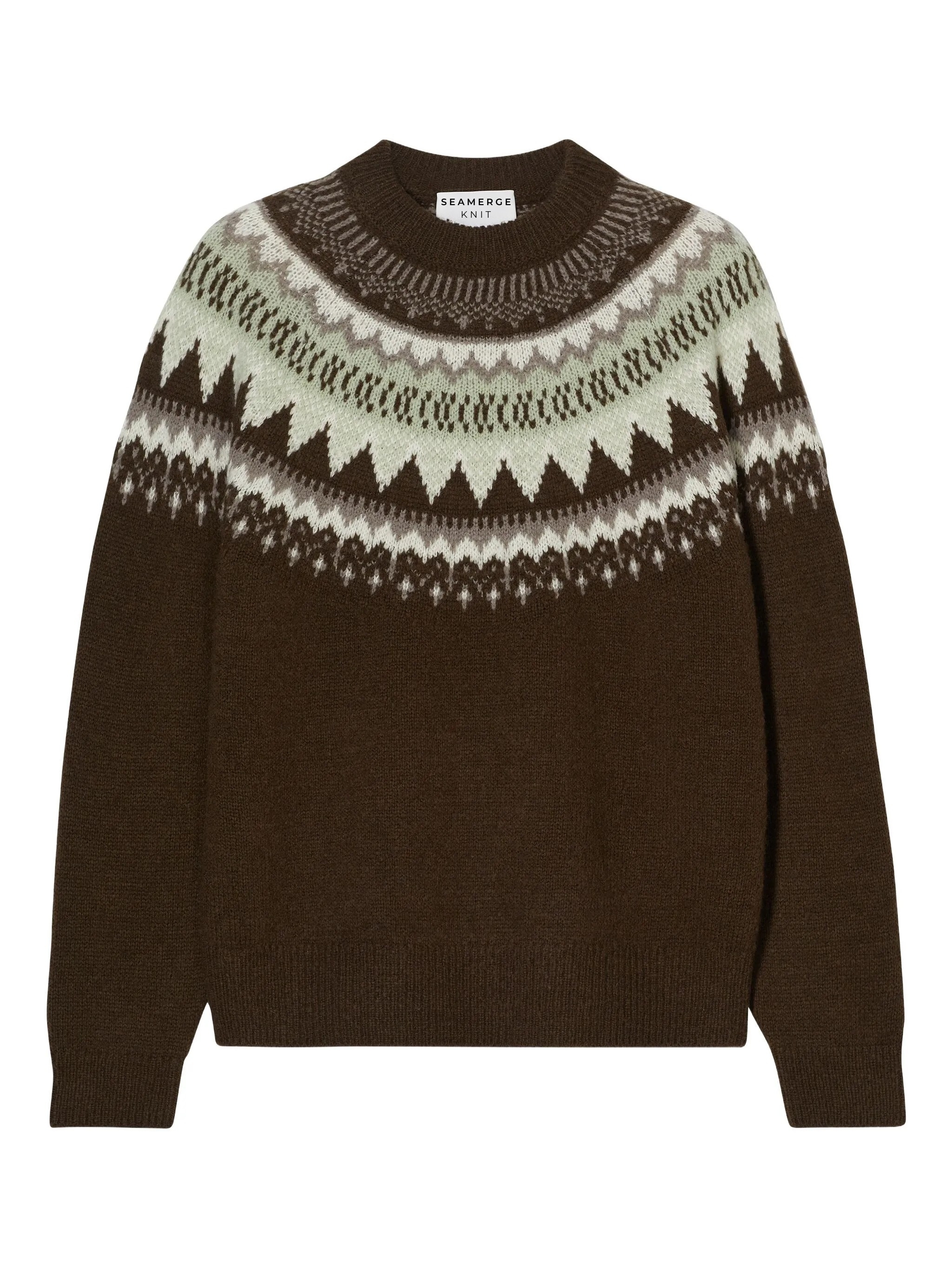 Men’s Dark Brown Fairisle Crew Neck Sweater