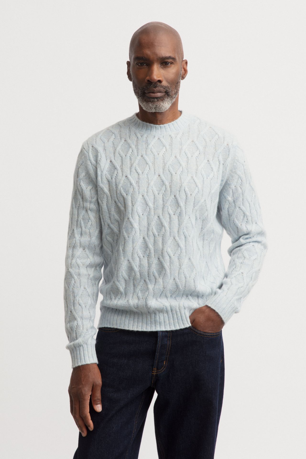 Men’s Luxury Cashmere-Silk Cable Knit Sweater
