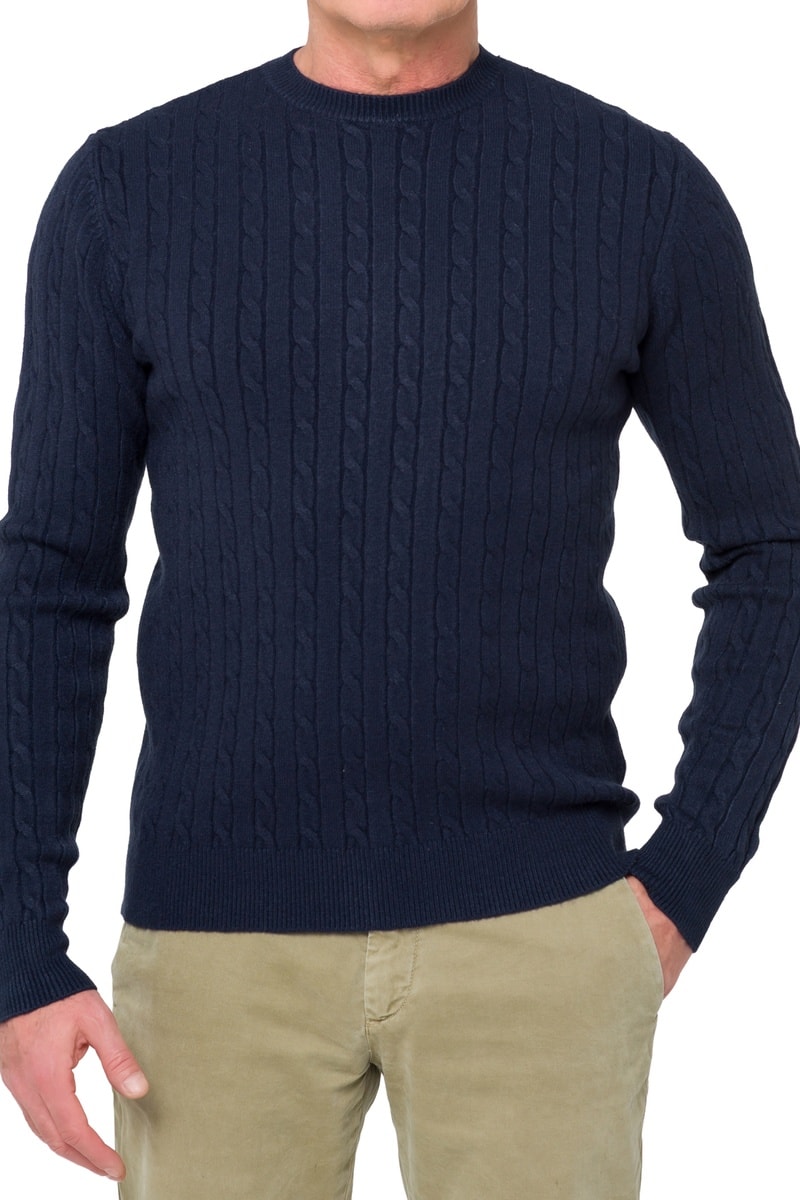 Men’s Navy-Blue Cable Knit Sweater