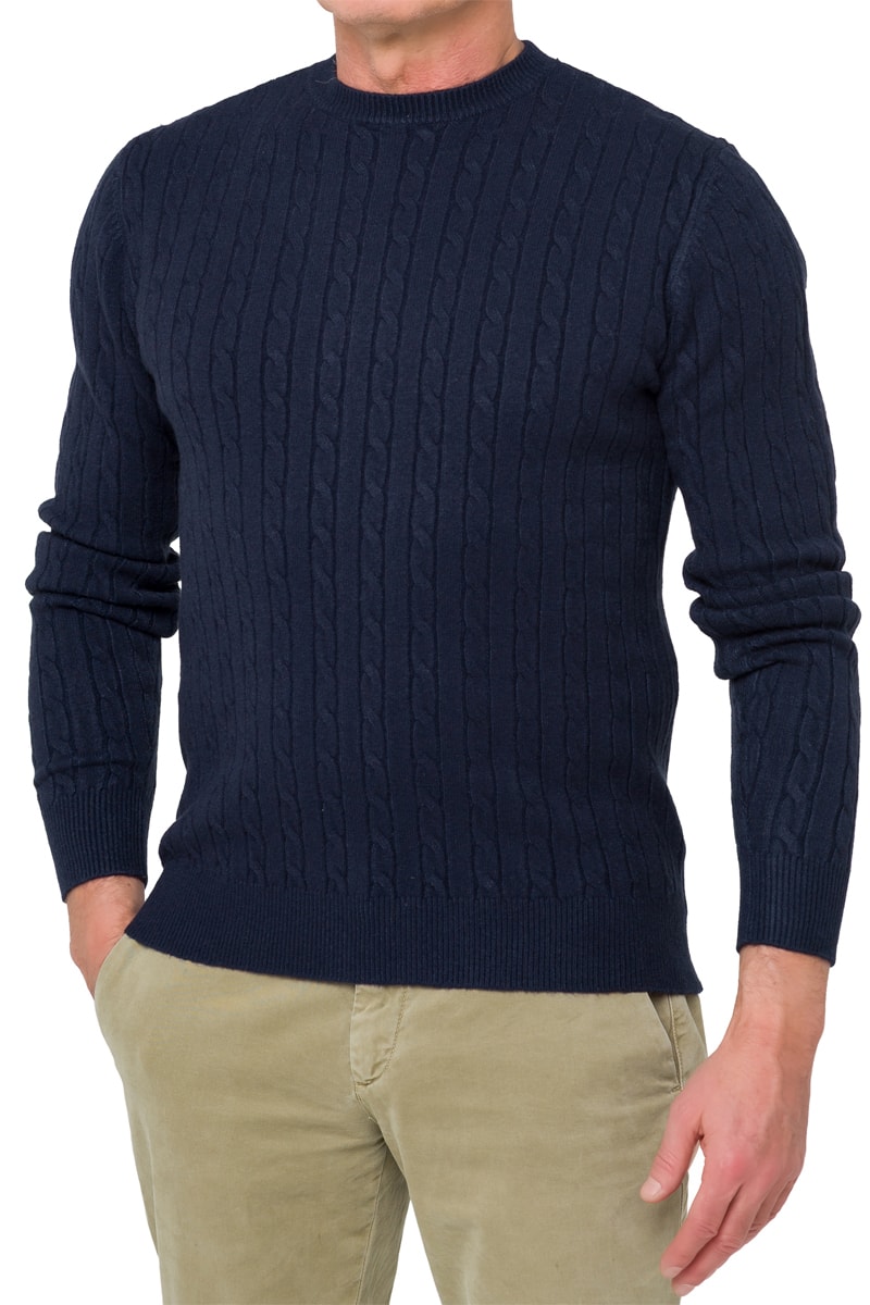 Men’s Navy-Blue Cable Knit Sweater