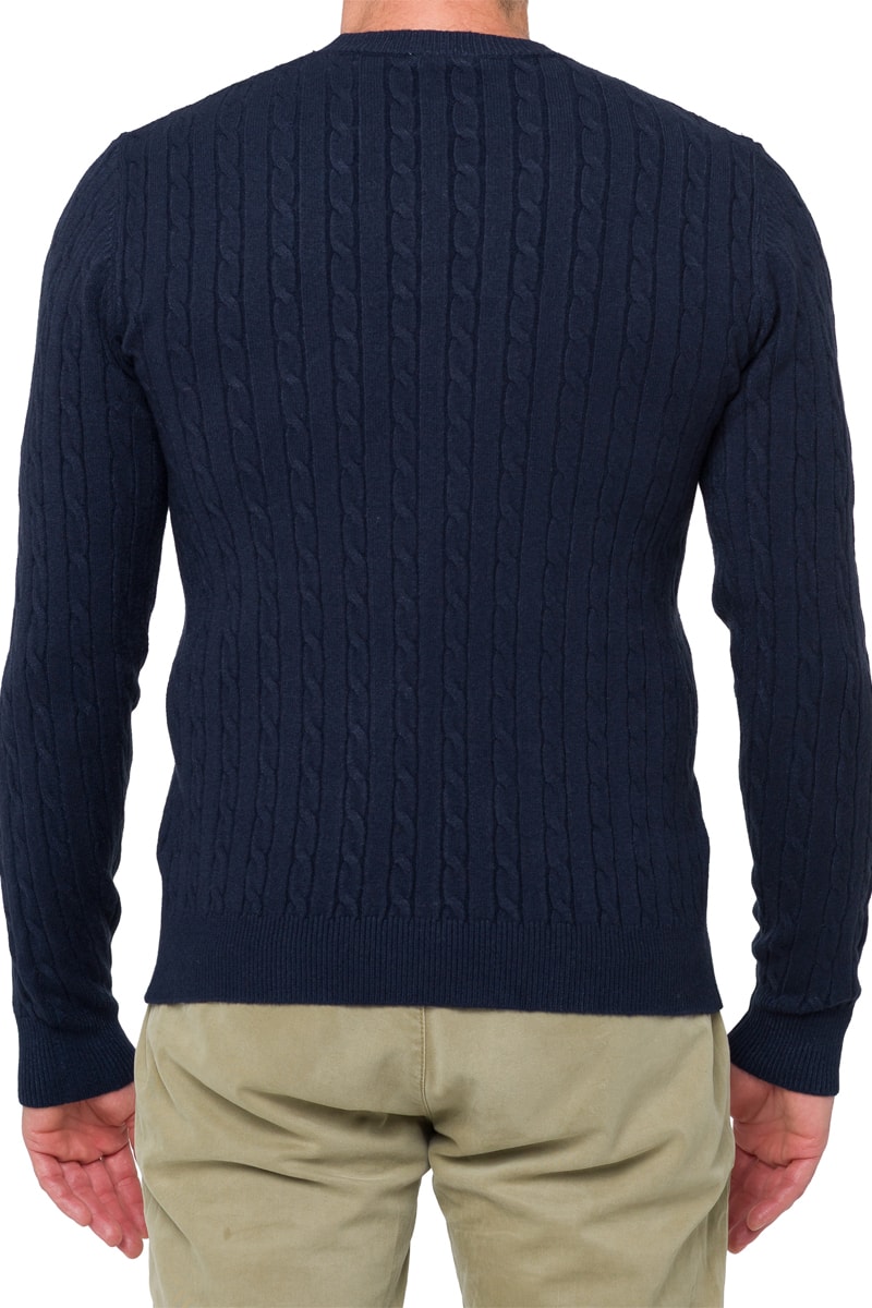 Men’s Navy-Blue Cable Knit Sweater