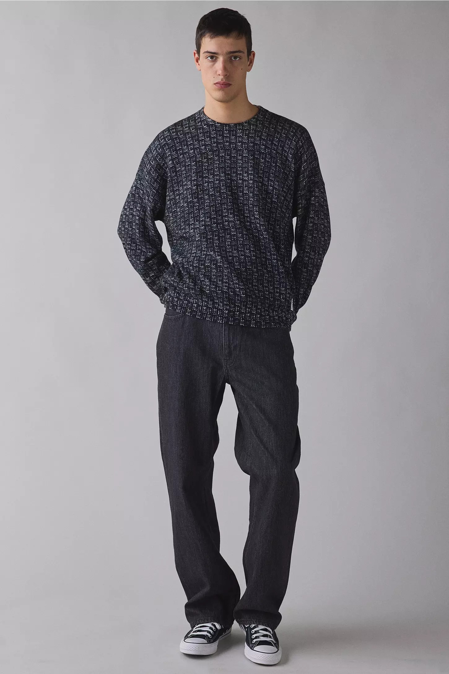 Men’s Textured Pattern Crew Neck Sweater