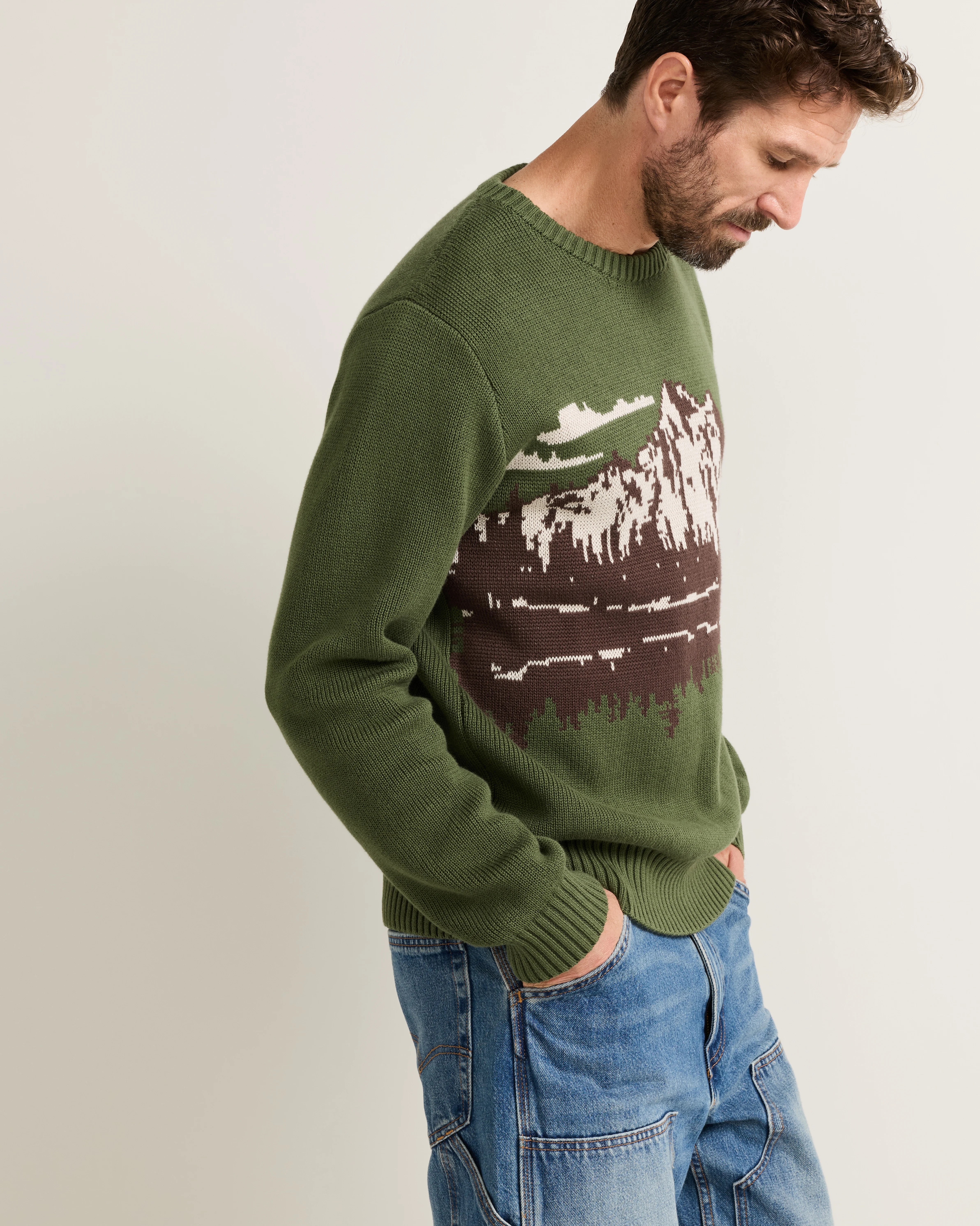 Men’s Western Lake Scene Cotton Sweater