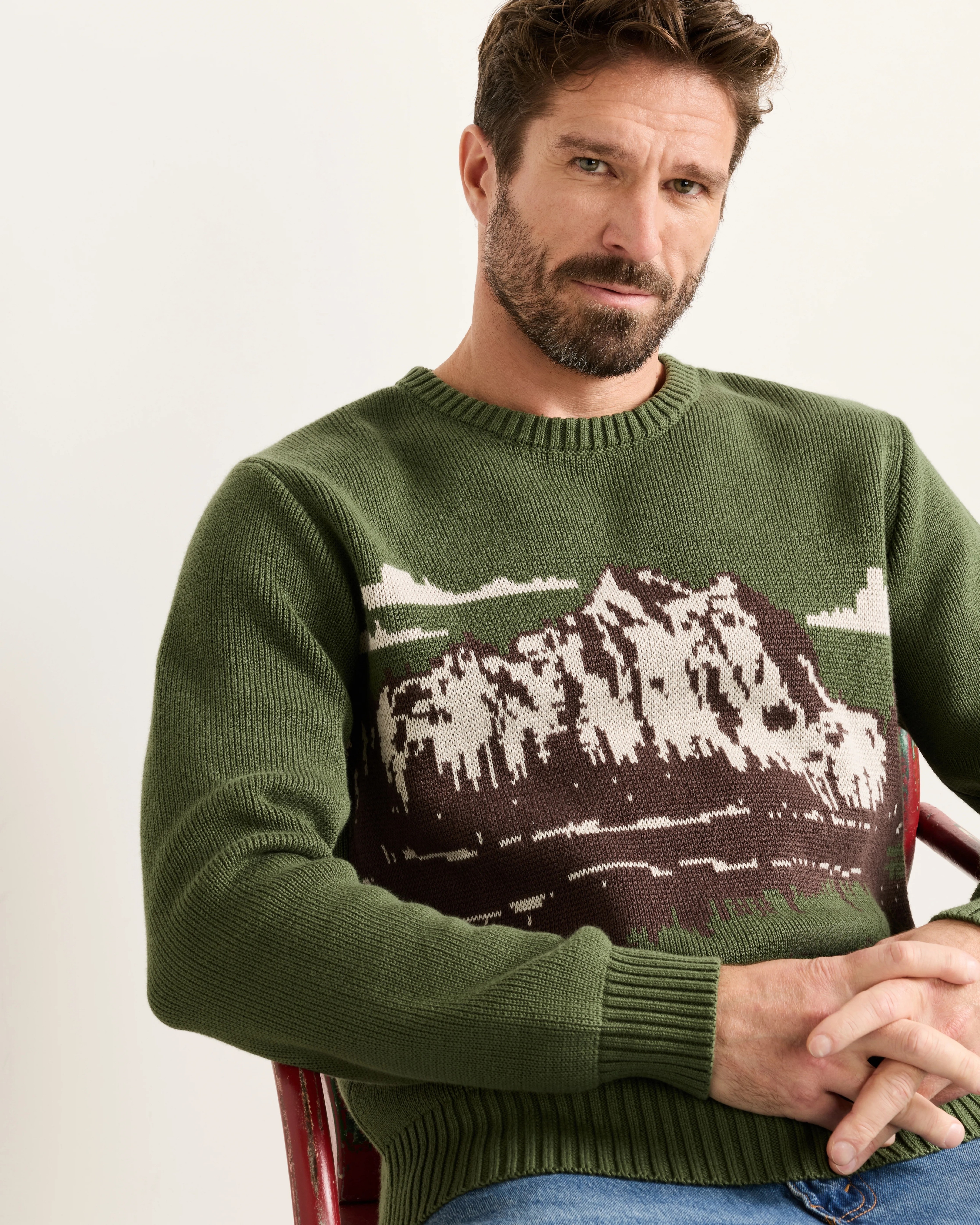 Men’s Western Lake Scene Cotton Sweater