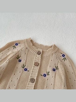 Beige Organic Cotton Viola Embroidery Baby Set