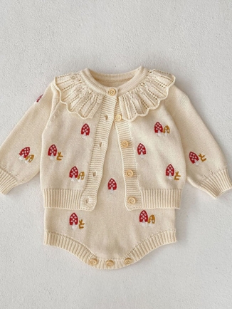 Cream Organic Cotton Mushroom Embroidery Baby Set