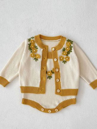 Cream and Sunny Yellow Floral Baby Romper Set