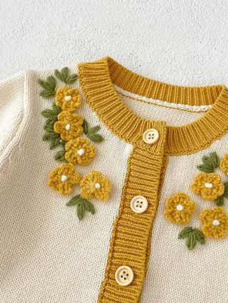 Cream and Sunny Yellow Floral Baby Romper Set