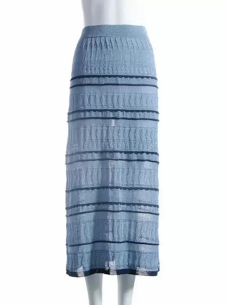 Sky Blue Striped A-Line Knit Skirt