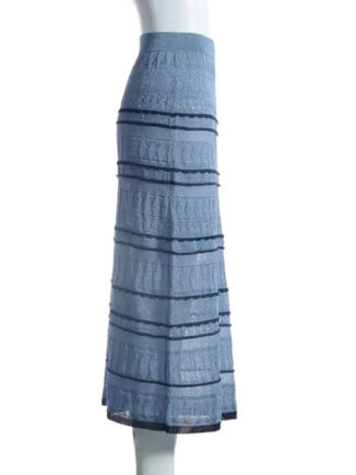 Sky Blue Striped A-Line Knit Skirt