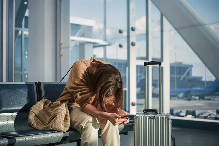 Mulher esperando em um aeroporto