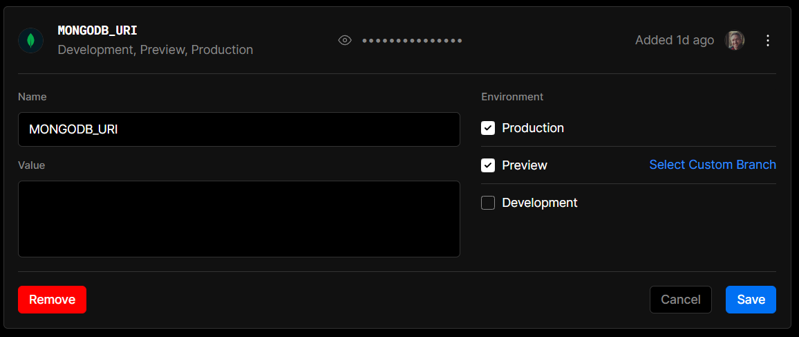 Vercel Production Environment Variable