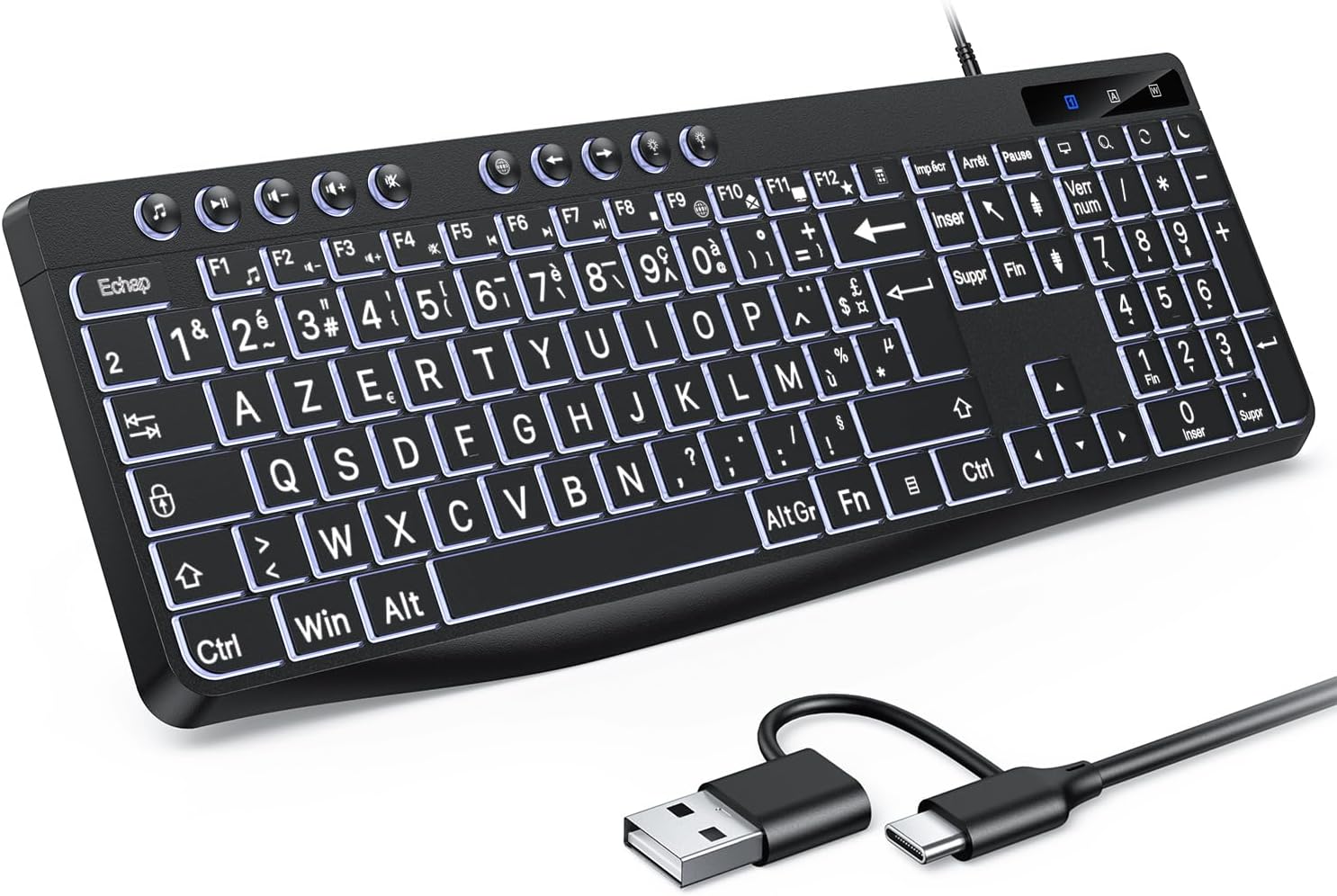 Omoton Clavier Retroeclaire Azerty